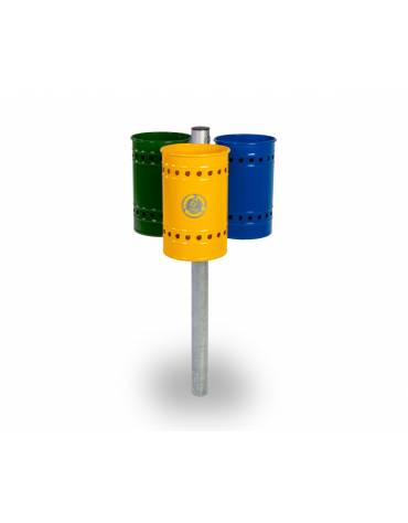 Cestino per raccolta differenziata a 3 settori - Filo pavimento - cm 65x60x120h
