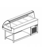 Vetrina con vetri alti curvi a caldo bagnomaria con piano forato Lunghezza cm 150 - Rivestimento al grezzo