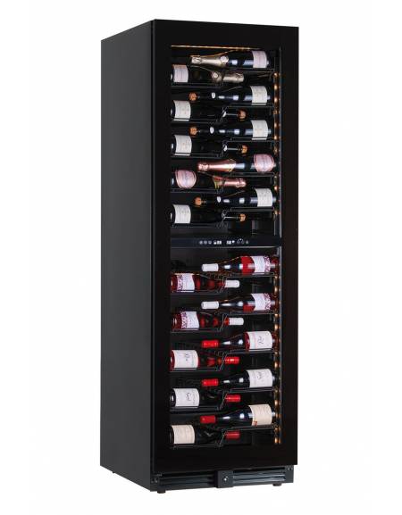 Vetrina per vini ventilata - 1 porta - N° 116 Bottiglie vino - Doppia temperatura +2°C+12°C / +12°C+20°C - cm 59,5x70x180,4h