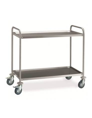 Carrello di servizio inox AISI 201 con 2 piani da 80x50 - Dimensioni esterne cm cm 89x59x94h- Portata complessiva Kg 80