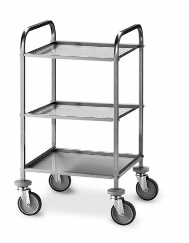 Carrello inox AISI 304 con 3 piani asportabili a vasca da cm 47x44 - Portata totale Kg 60 - cm 58x51x110h