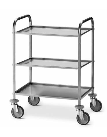 Carrello inox AISI 304 con 3 piani asportabili a vasca da cm 87x44 - Portata totale Kg 60 - cm 98x51x110h