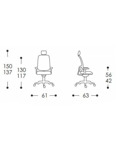 Poltrona semi-direzionale braccioli regolabili base in nylon - schienale a rete cm 57x68x117/130h