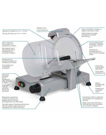 Affettatrice a gravità professionale lama cm 25 - AFFILATOIO AMOVIBILE