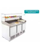 Saladette 3 porte inox per preparazione pizza a ventilazione forzata,  - Lt. 570 -  -2°+8°C - mm 1365×700×1100h