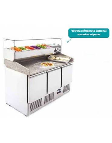 Saladette 3 porte inox per preparazione pizza a ventilazione forzata,  - Lt. 570 -  -2°+8°C - mm 1365×700×1100h