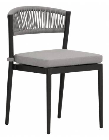 Sedia per esterni in alluminio verniciato colore a scelta, sedile e schienale in corda con cuscino idrorepellente