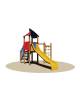 Torretta gioco in legno con tetto per parchi pubblici - Con scivolo in vetroresina e gruppo ginnico - cm 345x230x260h