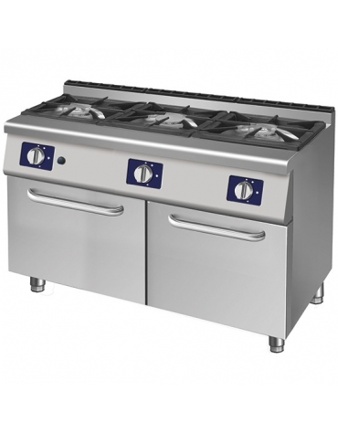 Cucina a gas 3 fuochi in linea su vano con portine cm.105x70x85h