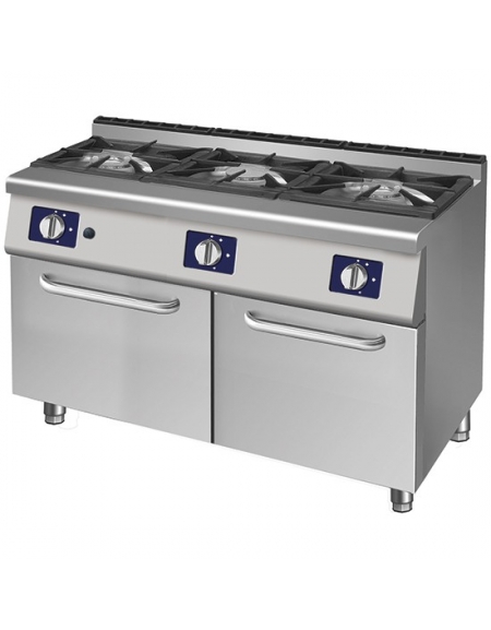 Cucina a gas 3 fuochi in linea su vano con portine cm.105x70x85h