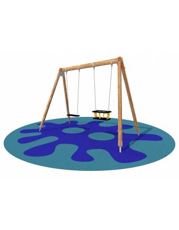 Altalena in legno da giardino per bambini 2 posti - N° 1 Sedile piano e N° 1 Sedile in gabbia