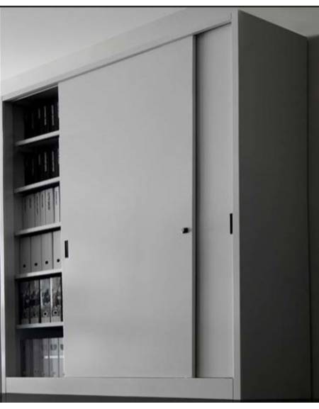 ARMADIO METALLICO AD ANTE SCORREVOLI CON SERRATURA E 5+5 RIPIANI REGOLABILI - cm 150x45x250h