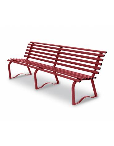 Panchina per parco in metallo con tubo d'acciaio colore ROSSO RAL 3003 - dimensioni cm 200x43x74h