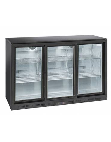 Vetrina bibite con 3 ante scorrevoli - colore esterno nero - refrigerazione Roll-Bond con ventilatore +1°/+10° - cm 135x52x90h