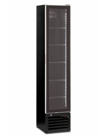 Frigo vetrina nera per bevande statico con agitatore 0°C/+10°C, capacità Lt 160, porta a sfioro senza cornice - cm 39x47,5x188h