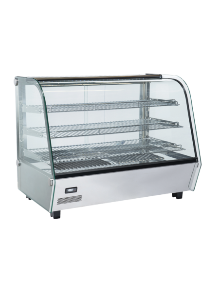 Vetrina espositiva riscaldata da banco in acciaio inox con vetro curvo - 3 ripiani - capacità Lt. 120 - mm 870x582x685h