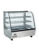 Vetrina espositiva riscaldata da banco in acciaio inox con vetro curvo - 3 ripiani - capacità Lt. 120 - mm 692x582x685h