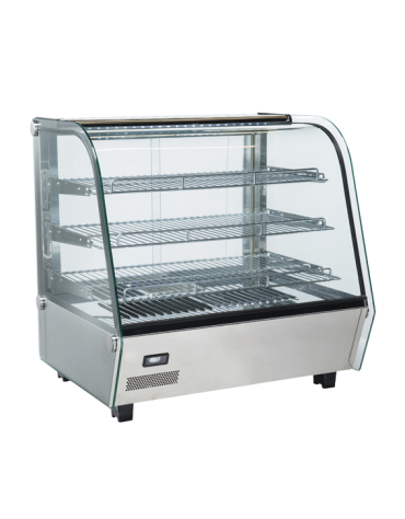 Vetrina espositiva riscaldata da banco in acciaio inox con vetro curvo - 3 ripiani - capacità Lt. 120 - mm 692x582x685h