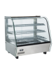 Vetrina espositiva riscaldata da banco ventilata in acciaio inox 3 ripiani, vetro e porta curvi-capacità 120 Lt-mm 678x568x650
