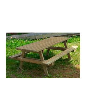 Set tavolo e 2 panche per pic-nic in legno di conifera nordica impregnata in autoclave - cm 195x74h
