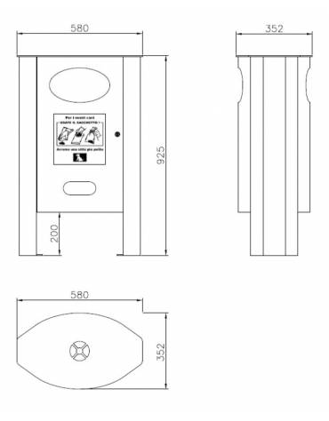 Cestino per la raccolta di deiezioni canine di forma ellittica - in acciaio zincato e verniciato - litri 60