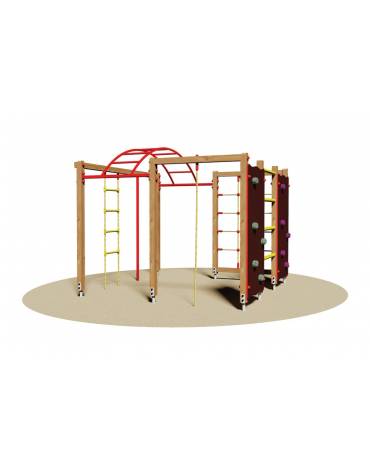 Gioco Arrampicata in legno con pertica , fune e spalliera svedese - cm 225x230x200h