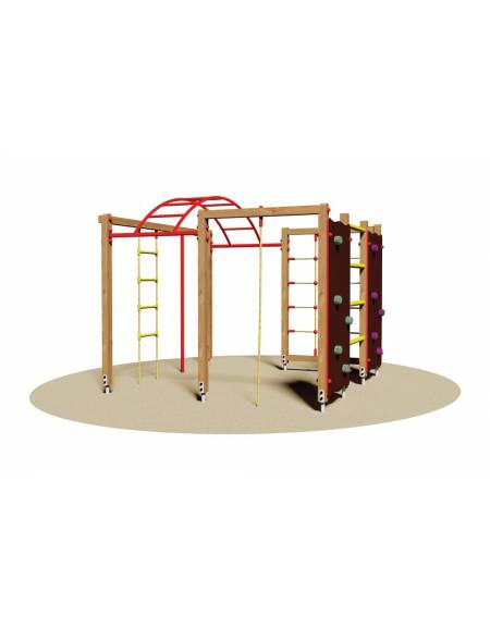 Gioco Arrampicata in legno con pertica , fune e spalliera svedese - cm 225x230x200h