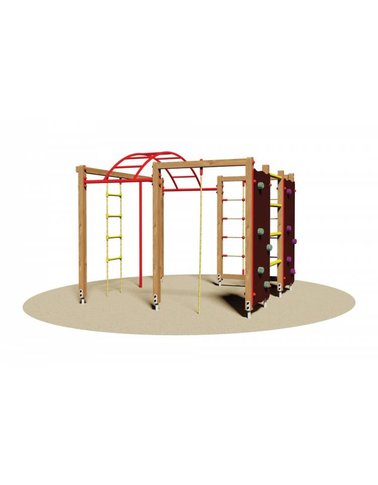 Gioco Arrampicata in legno con pertica fune e spalliera svedese