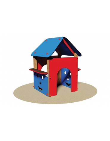 Casetta per bambini in legno a due falde con balconcini - cm 110x105x130h