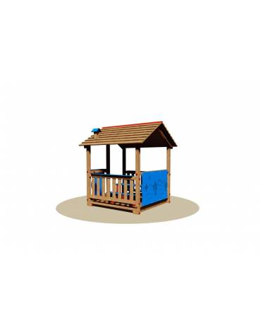 Casetta in legno per bambini a due falde con panchetta 4 posti e parapetti - cm 170x180x200h