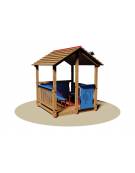Casetta in legno per bambini a due falde con panchetta 4 posti e parapetti - cm 170x180x200h