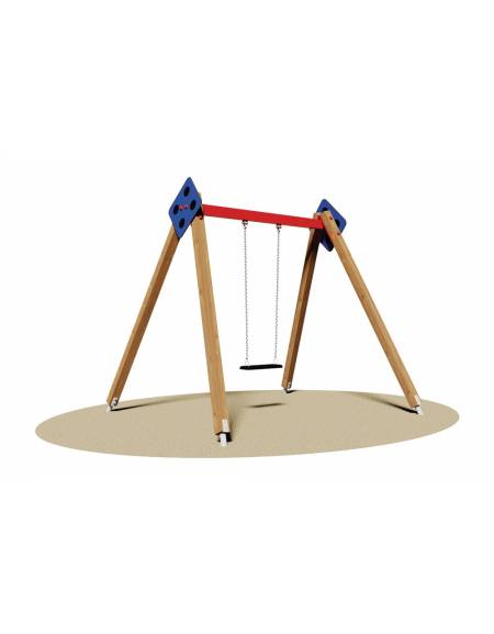 Altalena in legno da giardino parco giochi per bambini ad 1 posto con sedile antiurto - cm 260x235x240h