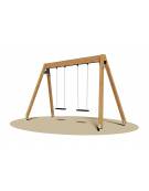 Altalena in legno da giardino per bambini 2 posti (sedili piani) - Da interrare o filo pavimento - Certificata Norme Europee EN 