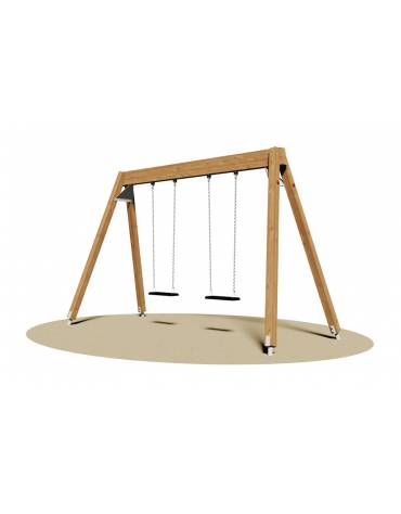 Altalena in legno da giardino per bambini 2 posti (sedili piani) - Da interrare o filo pavimento - Certificata Norme Europee EN 