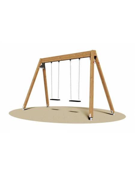 Altalena in legno da giardino per bambini 2 posti (sedili piani) - Da interrare o filo pavimento - Certificata Norme Europee EN 