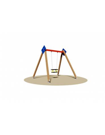 Altalena 1 posto con sedile a gabbia - Montanti in legno e trave in acciaio zincato - cm 260x235x240h