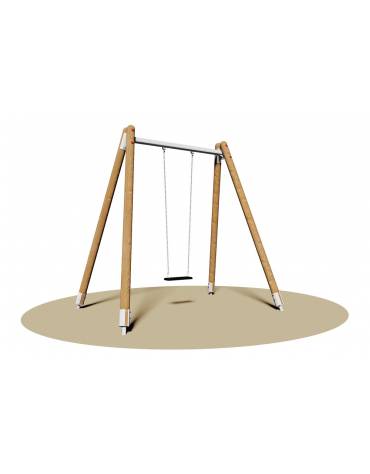 Altalena 1 posto con struttura in legno e trave in tubo di acciaio, sedile piano - Da interrare - cm 270x180x265h