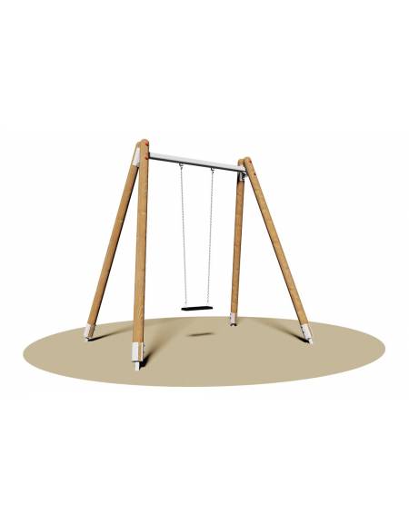 Altalena 1 posto con struttura in legno e trave in tubo di acciaio, sedile piano - Da interrare - cm 270x180x265h