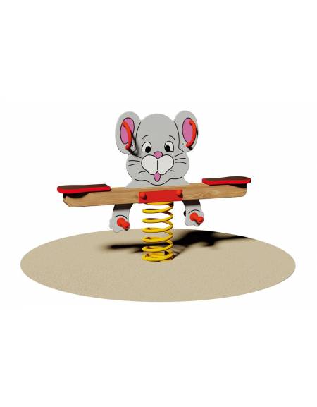Gioco Topino a molla a due posti con figura in legno - cm 125x25x97h