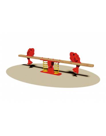 Dondolo a molla per 2 bambini, con struttura in legno e sagome decorative in multistrato - Filo pavimento - cm 295x25x80h
