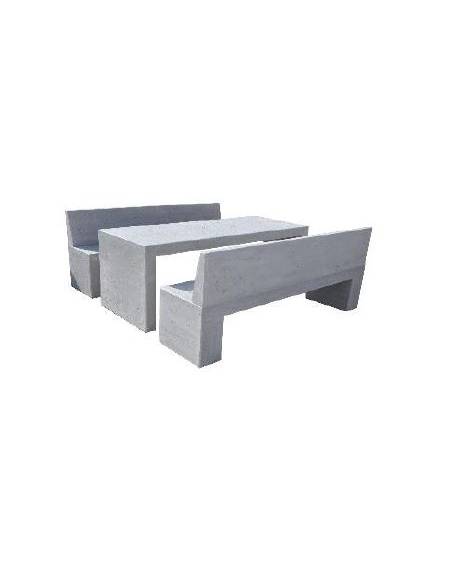 Set pic nic in cemento con tavolo cm 200x80x80h e due panche cm 200x50x50h in colore bianco travertino