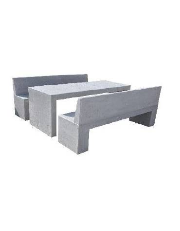 Set pic nic in cemento con tavolo cm 200x80x80h e due panche cm 200x50x50h in colore bianco travertino