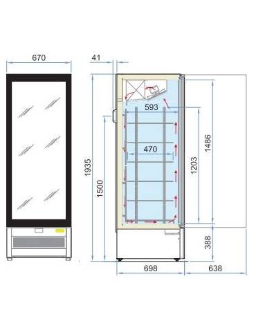 Vetrina verticale gelateria negativa cm 44x73x185h