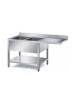 Lavello inox 2 vasche + gocciolatoio a sbalzo predisposti per lavastoviglie sottobanco - Con ripiano inferiore - cm 180x70x85h