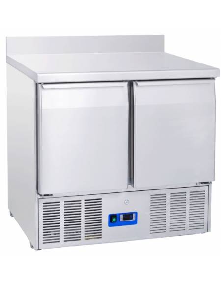 Tavolo saladette refrigerato inox con alzatina e 2 sportelli GN 1/1 - refrigerazione statica 0°/+8°C - Classe C - cm 90x70x98h