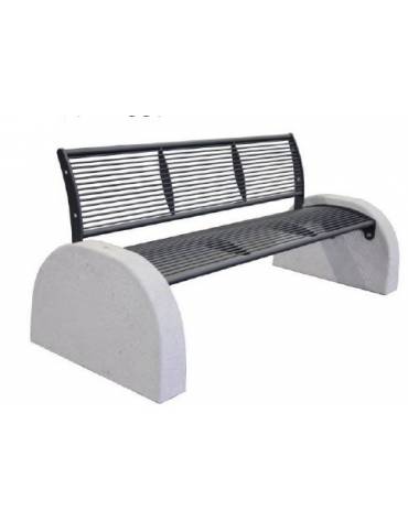 Panchina con schienale, seduta e schienale in acciaio zincato e verniciato. Supporti laterali in cemento - cm 186,3x73x78,2h