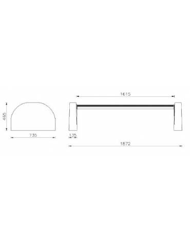 Panchina senza schienale Tauri C., seduta in acciaio zincato e verniciato. Supporti laterali in cemento - cm 186,3x73x42,4h