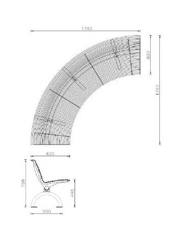 Panchina angolare con schienale, struttura in acciaio inox, seduta rivolta verso verso l’esterno - cm 170x170x78,6h