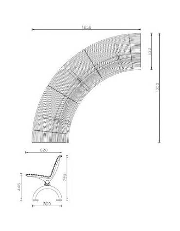 Panchina angolare con schienale interno, struttura in acciaio zincato e verniciato - cm 170x170x78,6h