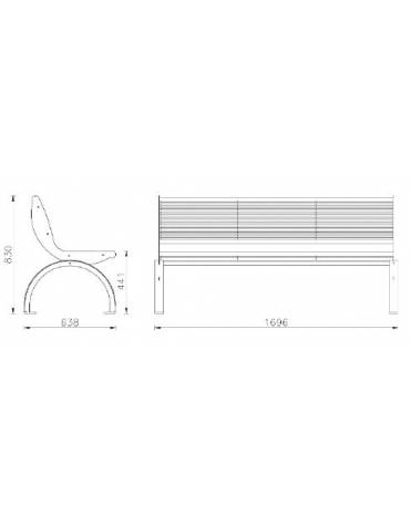 Panchina Athena con schienale. Realizzata in acciaio inox. Da tassellare - cm 167,5x59x83h